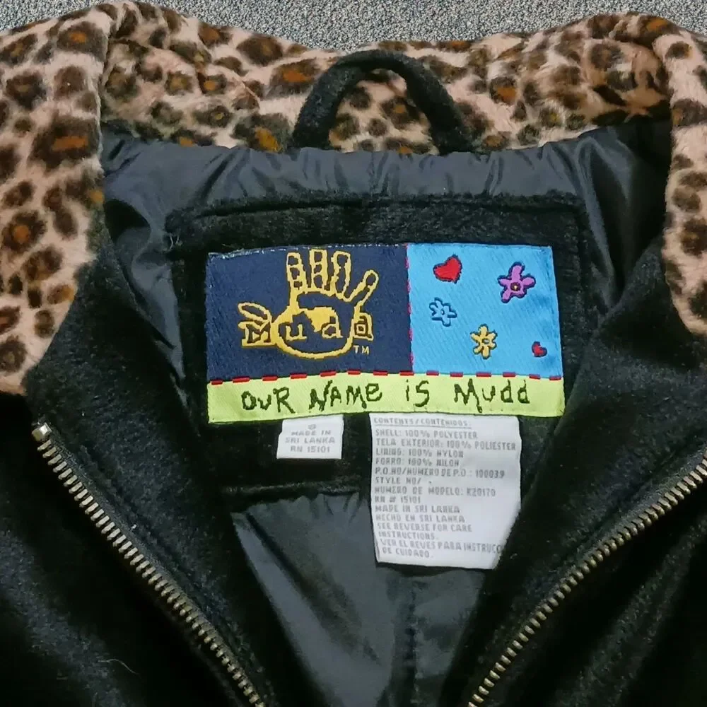 Mudd Women's Black Faux Fur Leopard Print Trim Full Zip Coat Jacket Y2K Small - Picture 10 of 10